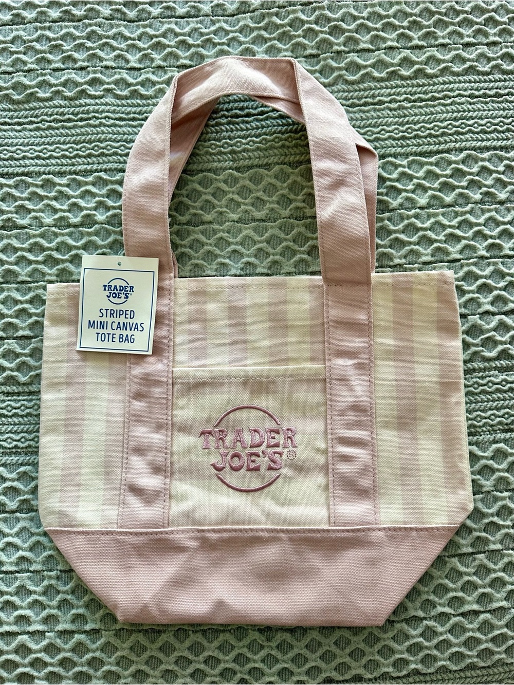 Trader Joe's Pink Striped Mini Canvas Tote Bag - NEW DROP